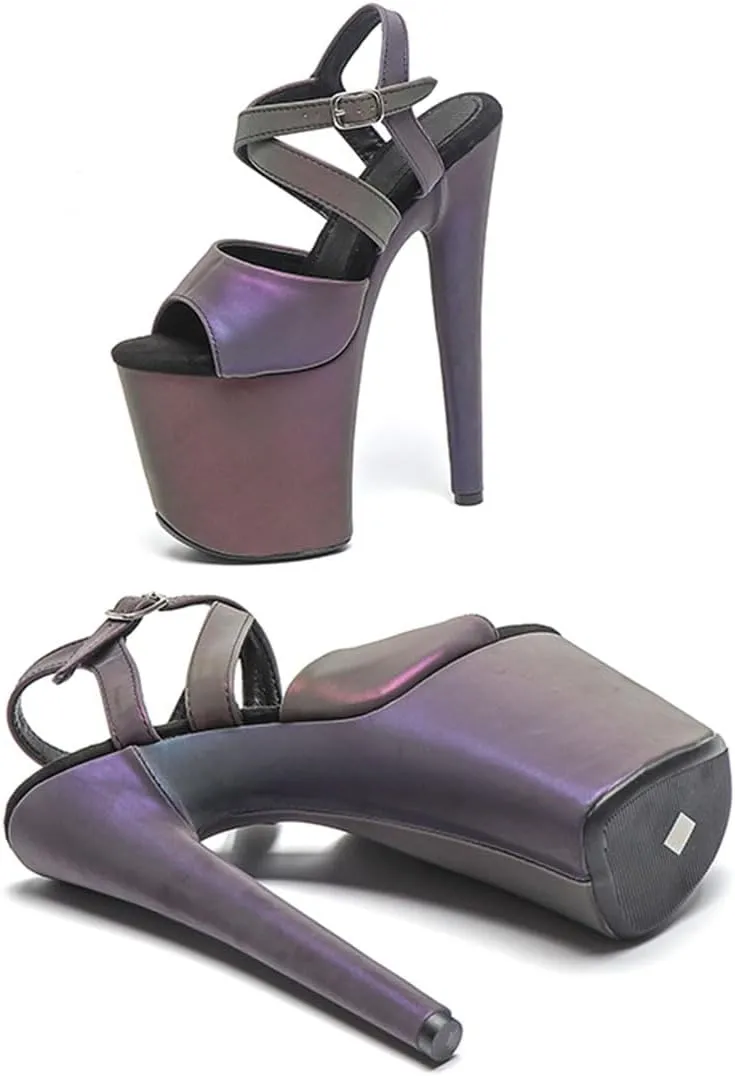WUXIN H&P Women's Exotic Pole Dance Ankle-Strap Sandal 8 Inch Holographic Night Glow Round Toe Platform Fashion Model Sexy Stiletto Custom Dress shoes High Heel