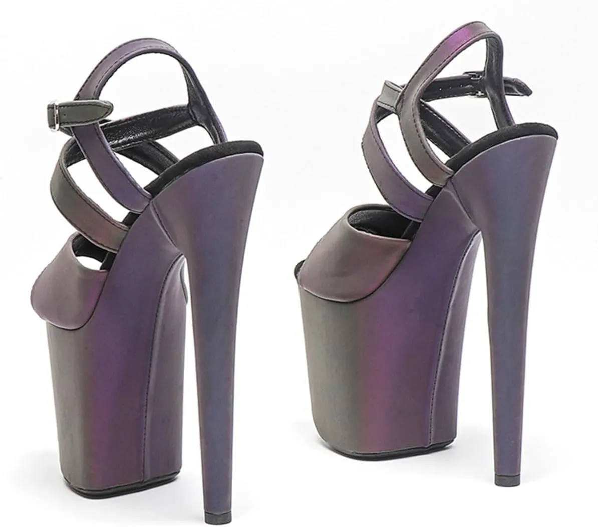 WUXIN H&P Women's Exotic Pole Dance Ankle-Strap Sandal 8 Inch Holographic Night Glow Round Toe Platform Fashion Model Sexy Stiletto Custom Dress shoes High Heel