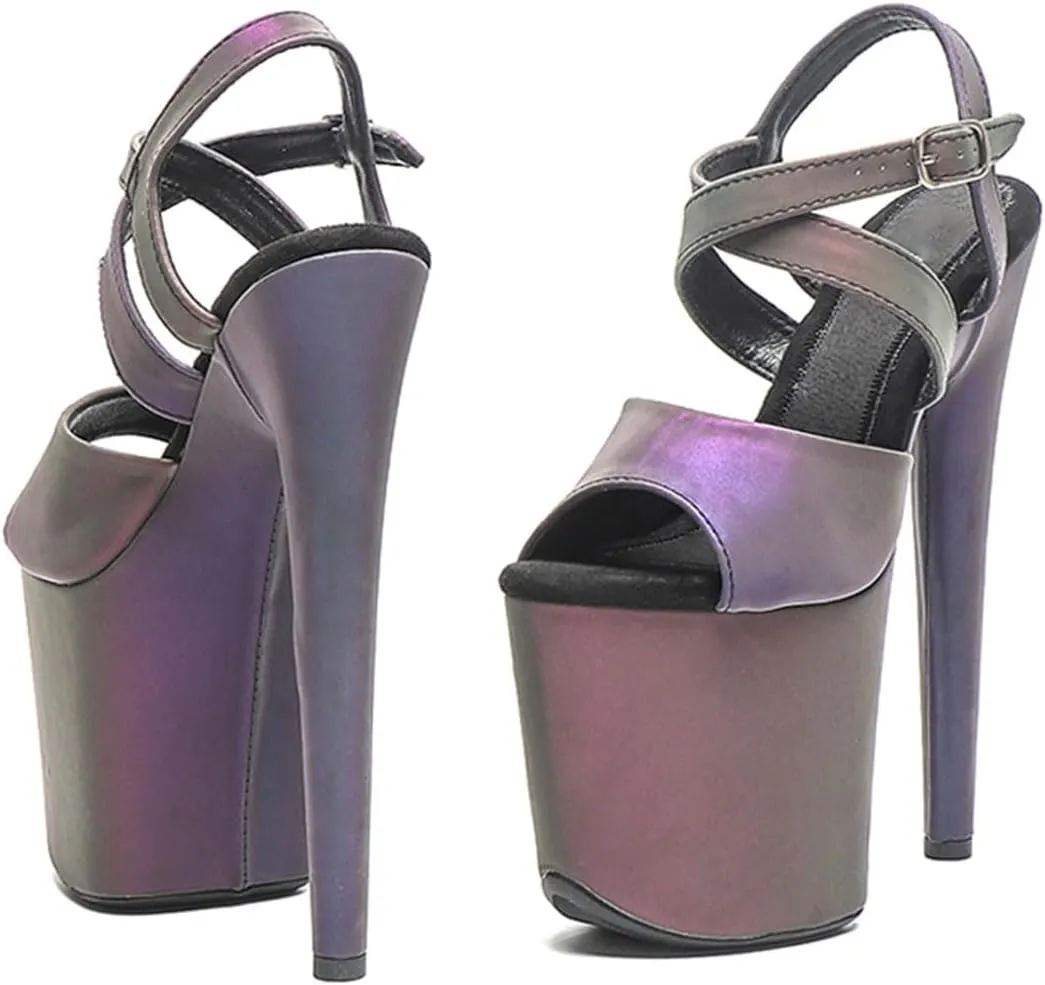 WUXIN H&P Women's Exotic Pole Dance Ankle-Strap Sandal 8 Inch Holographic Night Glow Round Toe Platform Fashion Model Sexy Stiletto Custom Dress shoes High Heel