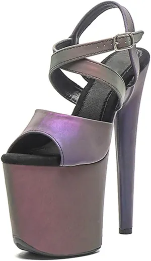 WUXIN H&P Women's Exotic Pole Dance Ankle-Strap Sandal 8 Inch Holographic Night Glow Round Toe Platform Fashion Model Sexy Stiletto Custom Dress shoes High Heel