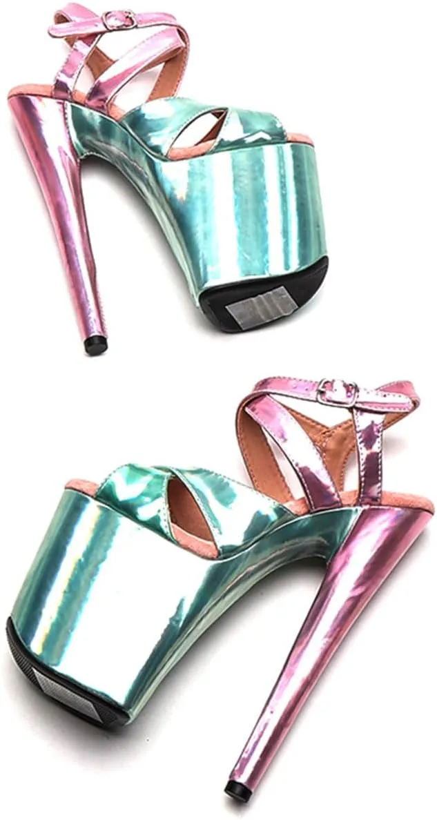 WUXIN H&P Women's Exotic Pole Dance Sandal 8 Inch Round Toe Platform Mirror Holographic Fashion Model Sexy Stiletto Ankle-Strap Custom Dress shoes Stripper High Heel