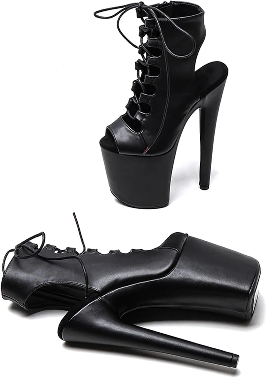 WUXIN H&P Women's Pole Dance Ankle Boots Heels Shoes, 8 in/20cm Heels, Open Toe Lace-up Stiletto Platform Exotic Boots
