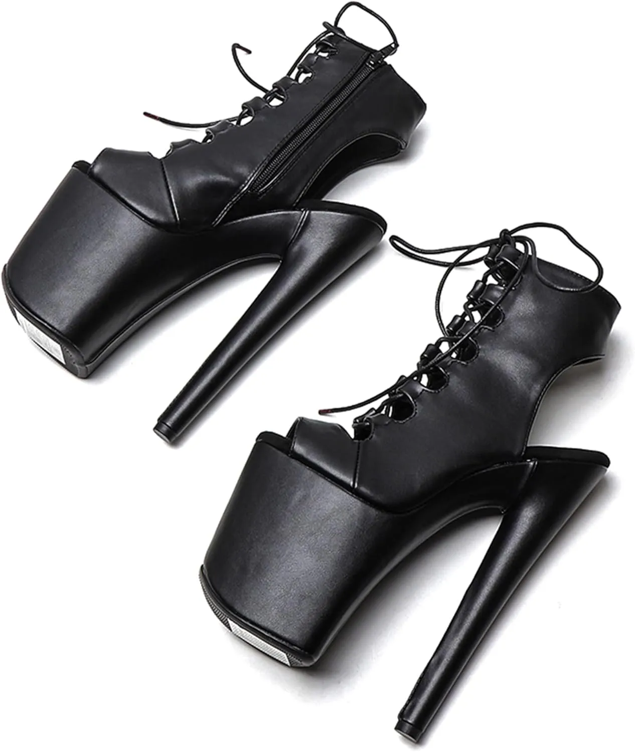 WUXIN H&P Women's Pole Dance Ankle Boots Heels Shoes, 8 in/20cm Heels, Open Toe Lace-up Stiletto Platform Exotic Boots