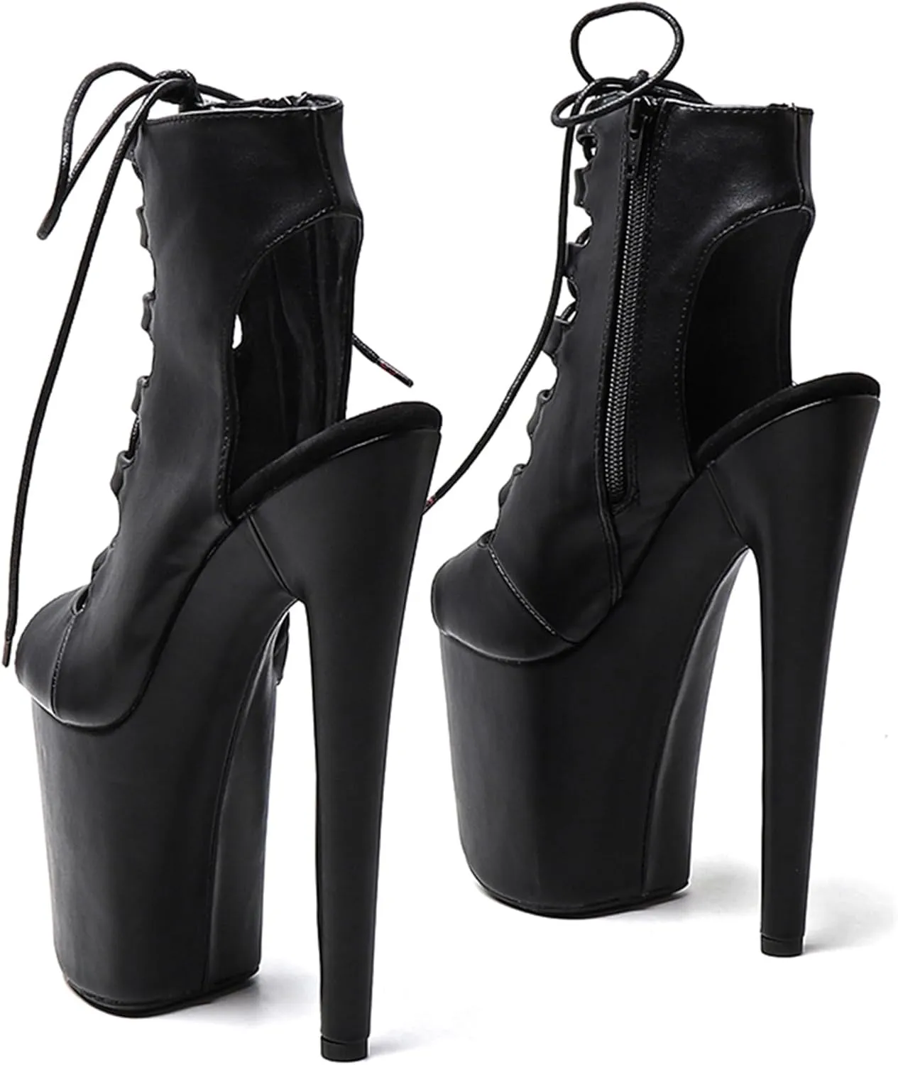 WUXIN H&P Women's Pole Dance Ankle Boots Heels Shoes, 8 in/20cm Heels, Open Toe Lace-up Stiletto Platform Exotic Boots