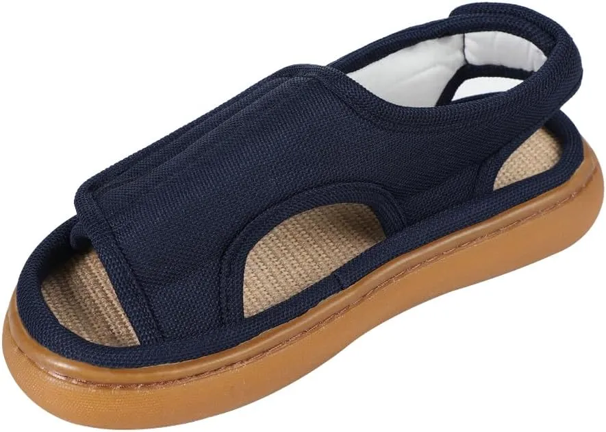 XGOPTS Diabetic Sandals for Men Wide Width Adjustable Summer Edema Swollen Slippers Soft Open Toe Surgical Shoes Anti-skid Breathable Orthopedic Footwear Elderly Sandals