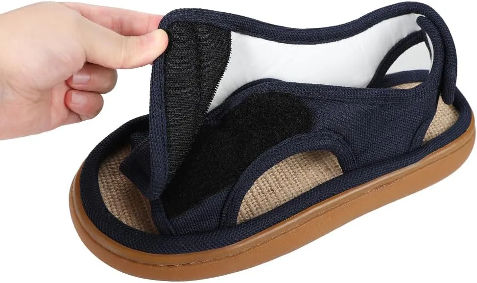 XGOPTS Diabetic Sandals for Men Wide Width Adjustable Summer Edema Swollen Slippers Soft Open Toe Surgical Shoes Anti-skid Breathable Orthopedic Footwear Elderly Sandals