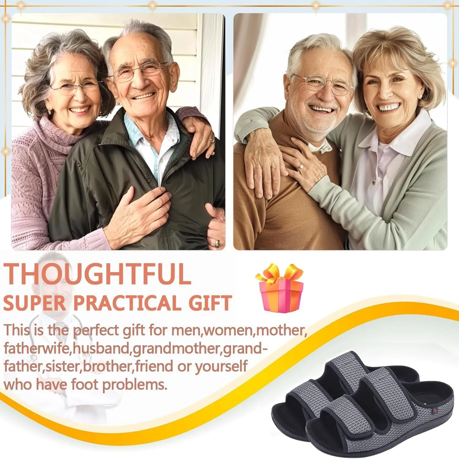 XGOPTS Diabetic Sandals for Women Men Extra Wide Diabetic Foot Shoes Swollen Feet Diabetic Edema Boots Slippers Non Slip Open Toe Adaptive Sandals Diabetic Arthritis Walking Shoes Adjustable Closure
