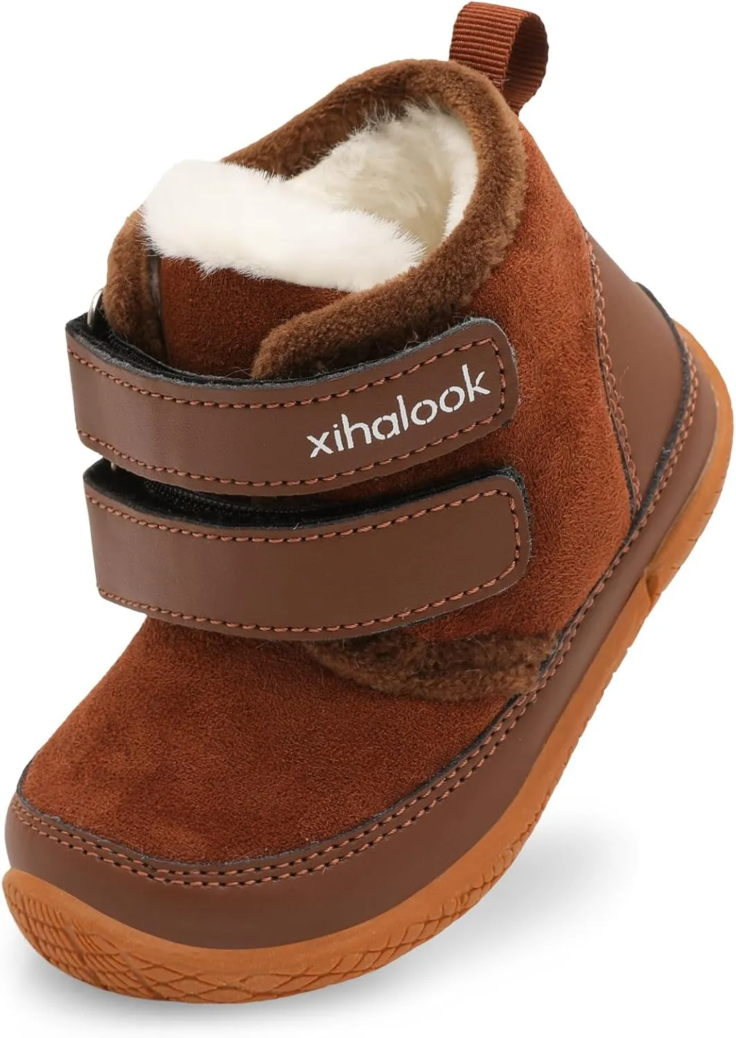 XIHALOOK Toddler Boys Girls Winter Boots Cold Weather Kids Warm Faux Fur Shoes with Two Hook and Loop