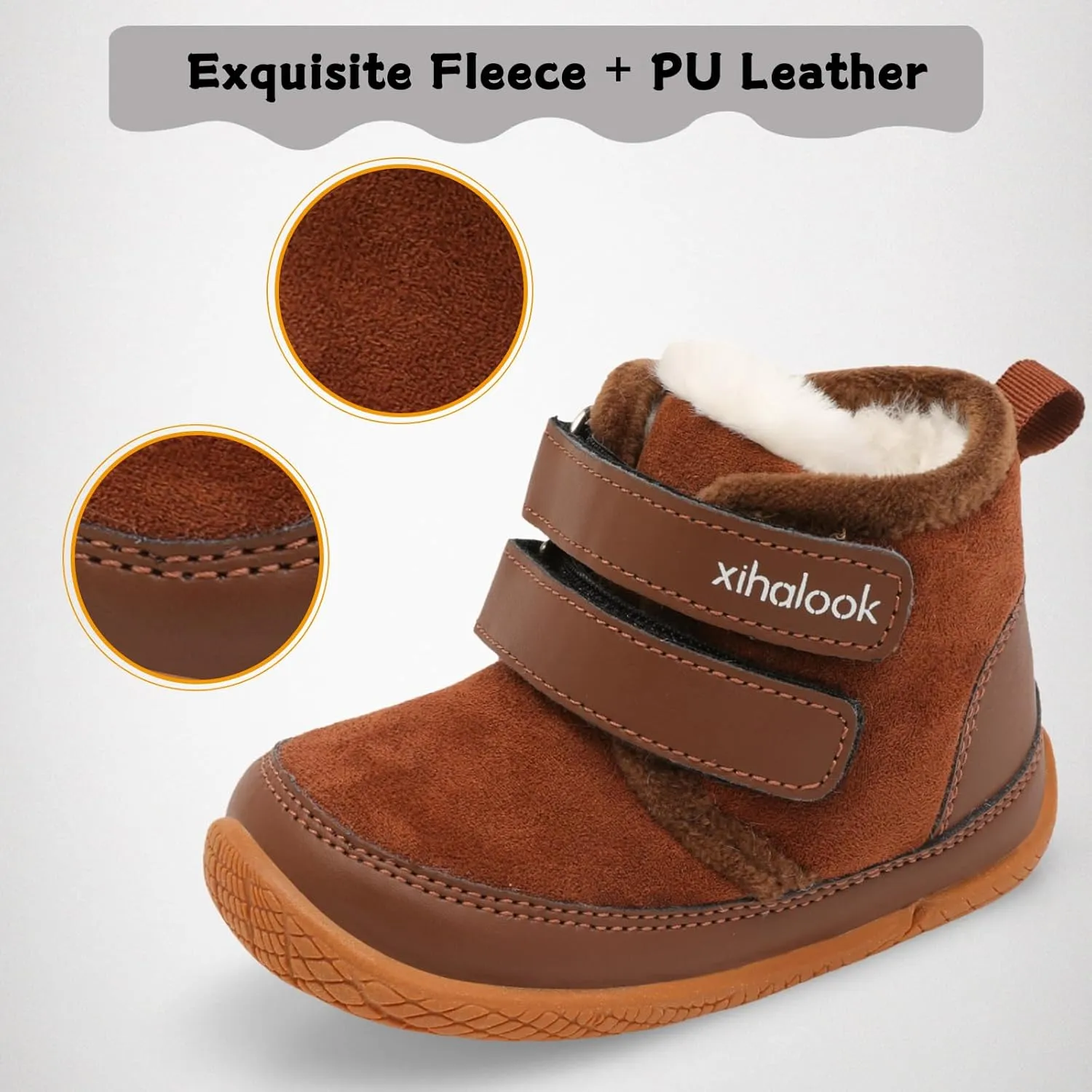 XIHALOOK Toddler Boys Girls Winter Boots Cold Weather Kids Warm Faux Fur Shoes with Two Hook and Loop