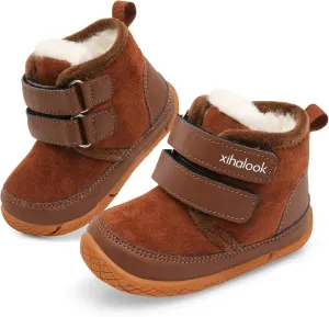 XIHALOOK Toddler Boys Girls Winter Boots Cold Weather Kids Warm Faux Fur Shoes with Two Hook and Loop
