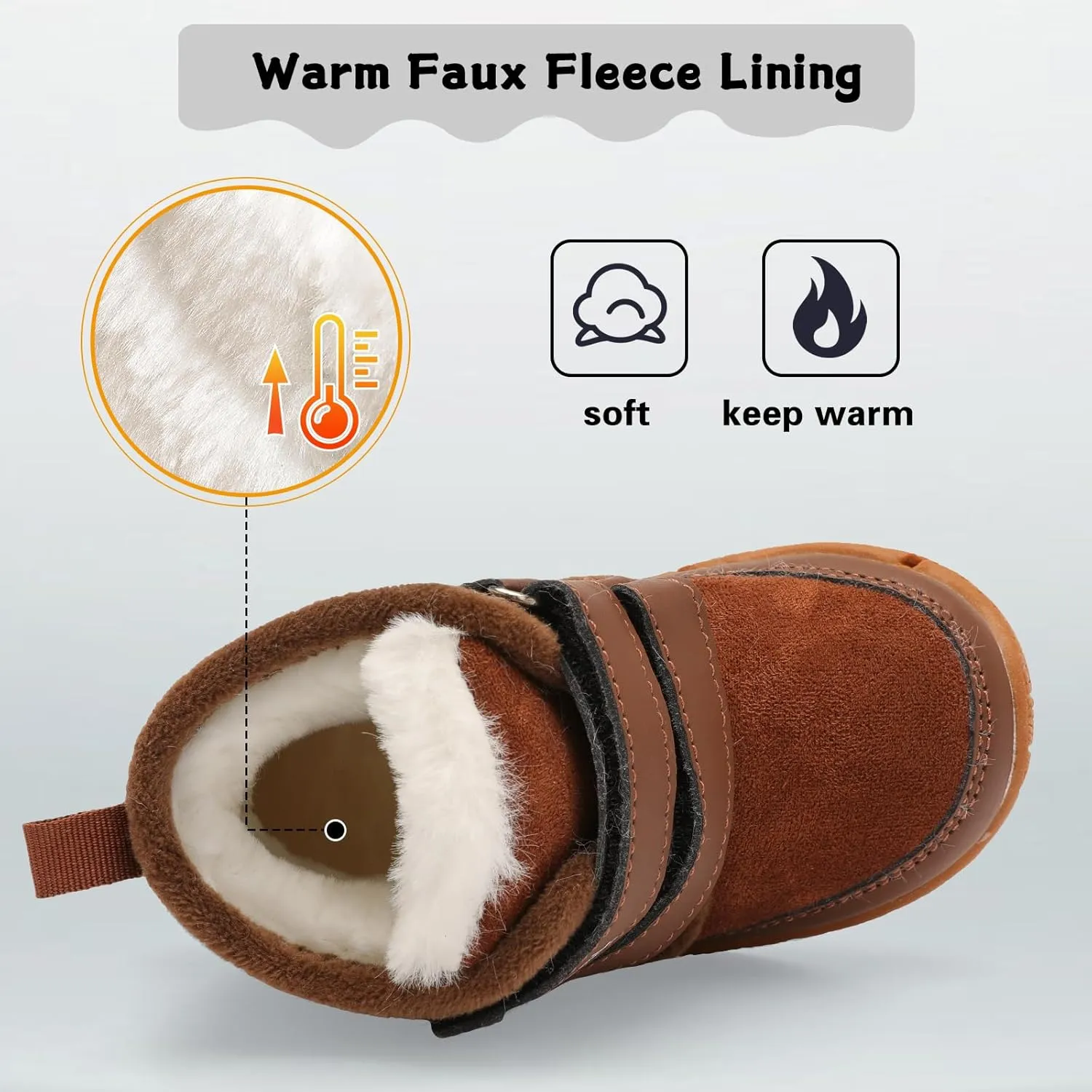 XIHALOOK Toddler Boys Girls Winter Boots Cold Weather Kids Warm Faux Fur Shoes with Two Hook and Loop
