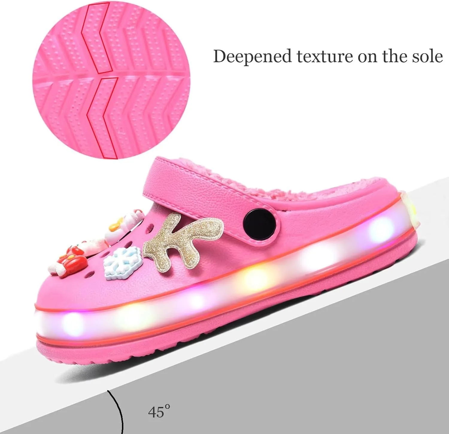 XPKWS Fur Lined Toddler Clogs Kids Slippers Fuzzy Light up Sandals Boys Girls Garden Shoes Winter Warm Cartoon Slides Slip on Lightweight