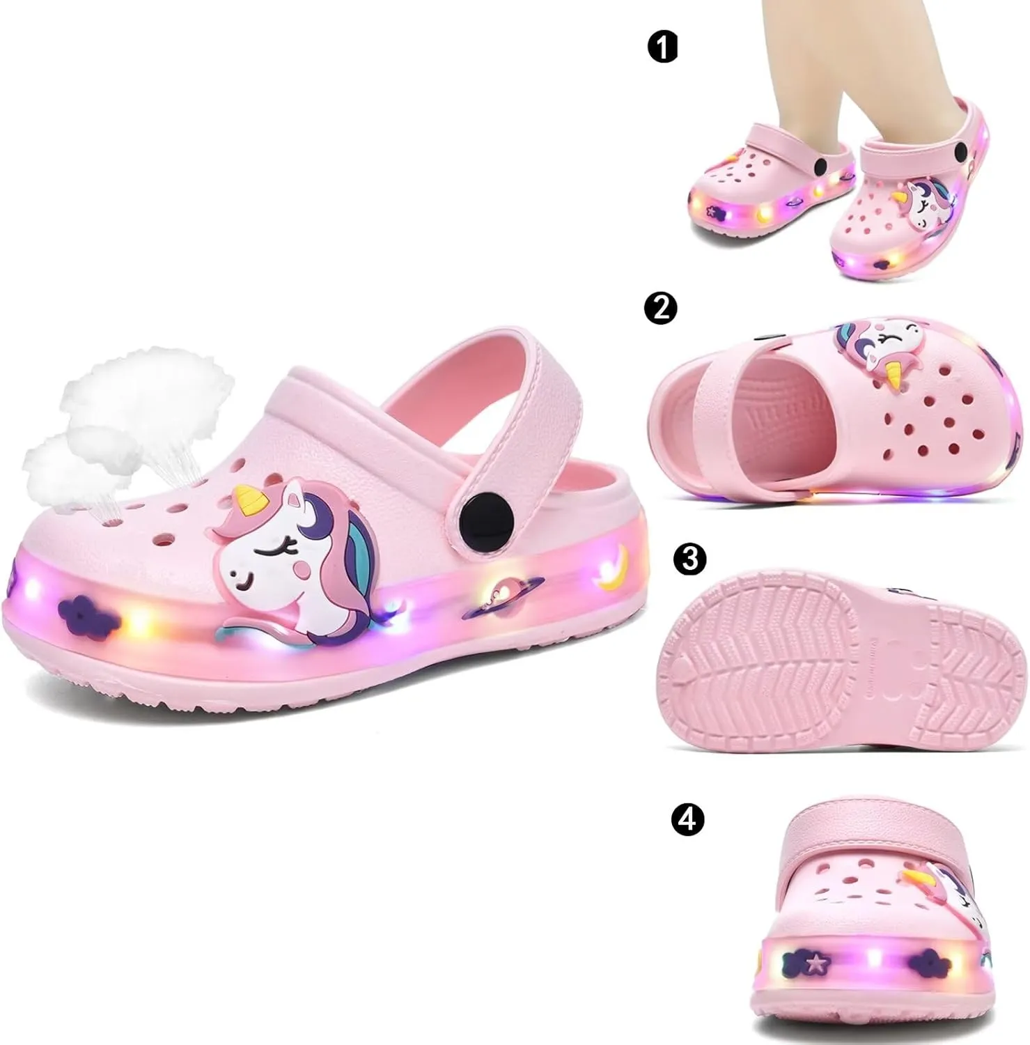 XPKWS Fur Lined Toddler Clogs Kids Slippers Fuzzy Light up Sandals Boys Girls Garden Shoes Winter Warm Cartoon Slides Slip on Lightweight