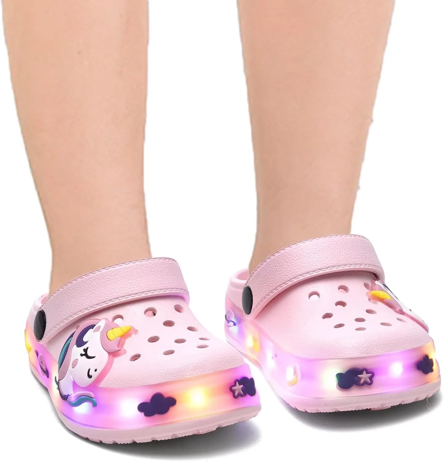 XPKWS Fur Lined Toddler Clogs Kids Slippers Fuzzy Light up Sandals Boys Girls Garden Shoes Winter Warm Cartoon Slides Slip on Lightweight
