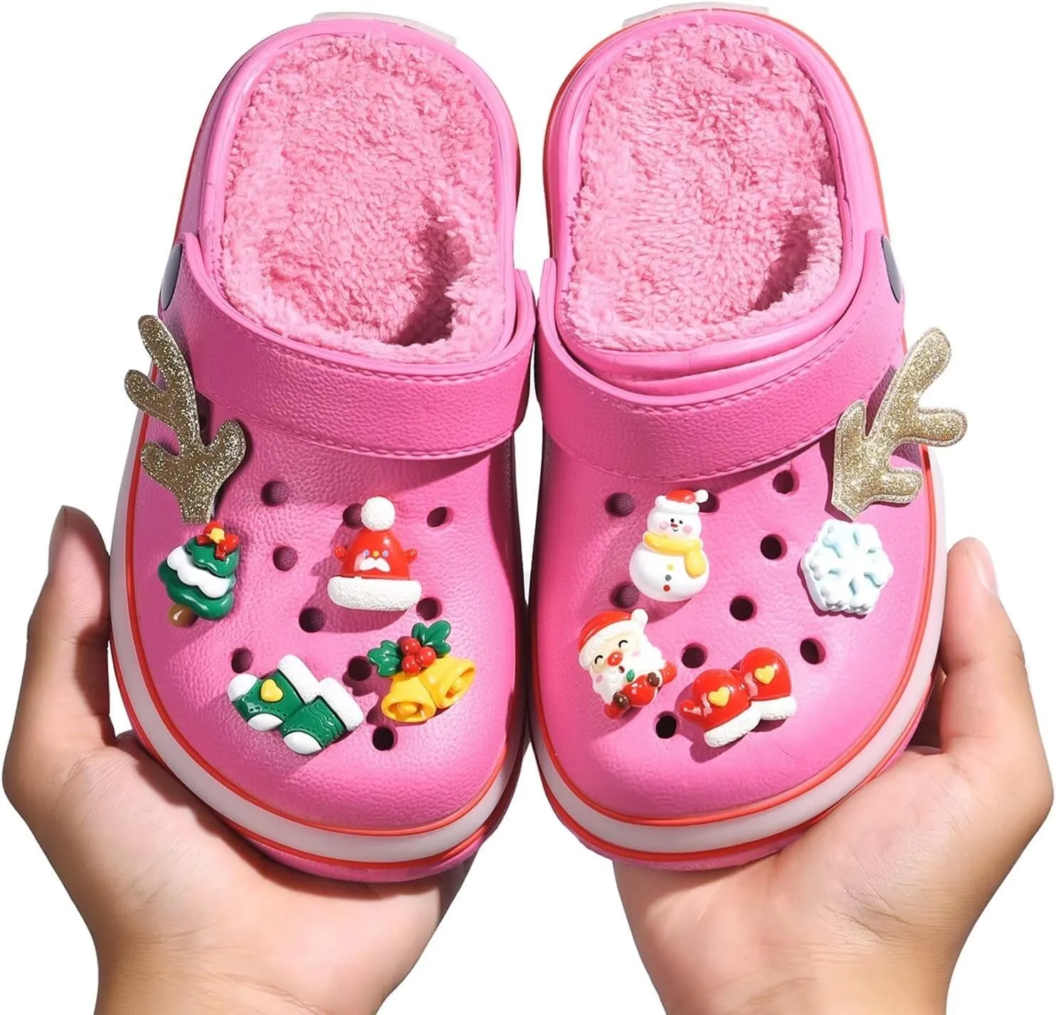 XPKWS Fur Lined Toddler Clogs Kids Slippers Fuzzy Light up Sandals Boys Girls Garden Shoes Winter Warm Cartoon Slides Slip on Lightweight