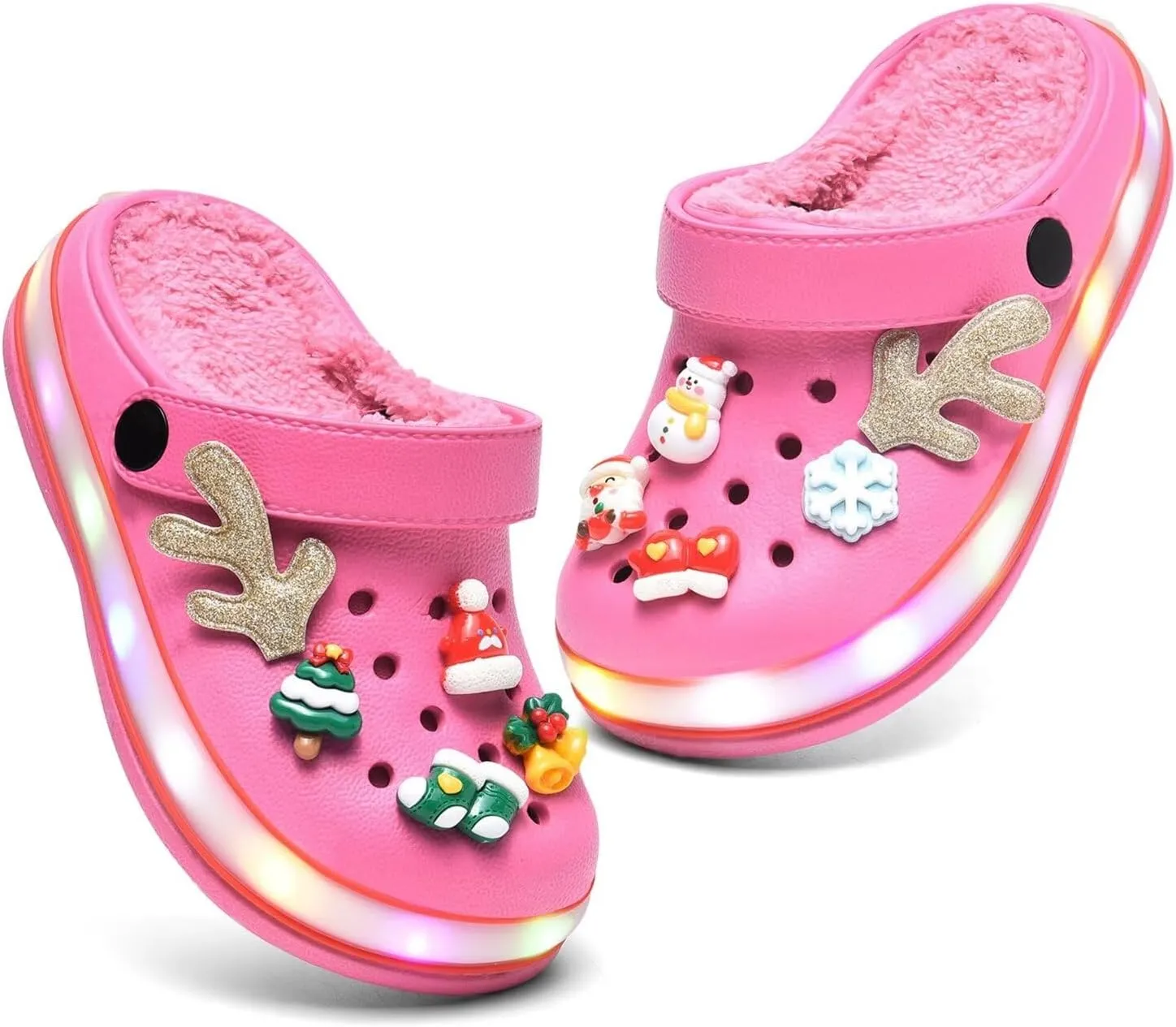 XPKWS Fur Lined Toddler Clogs Kids Slippers Fuzzy Light up Sandals Boys Girls Garden Shoes Winter Warm Cartoon Slides Slip on Lightweight