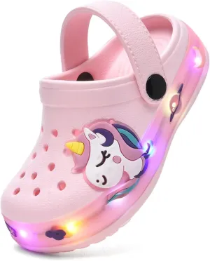 XPKWS Fur Lined Toddler Clogs Kids Slippers Fuzzy Light up Sandals Boys Girls Garden Shoes Winter Warm Cartoon Slides Slip on Lightweight