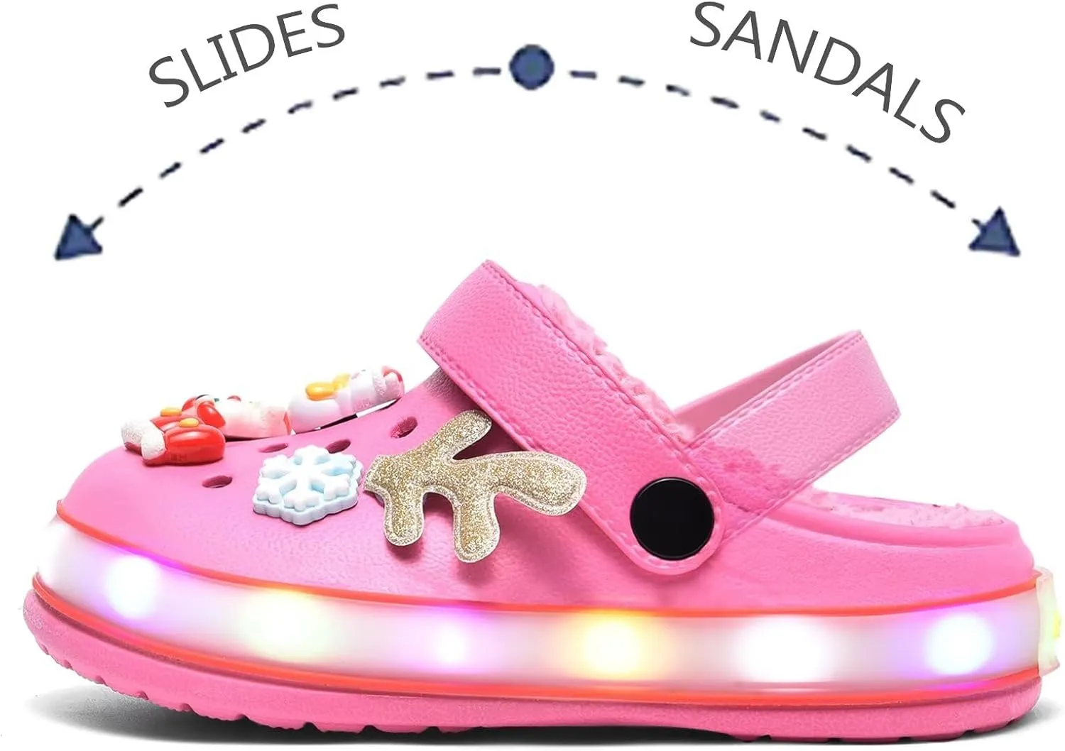 XPKWS Fur Lined Toddler Clogs Kids Slippers Fuzzy Light up Sandals Boys Girls Garden Shoes Winter Warm Cartoon Slides Slip on Lightweight
