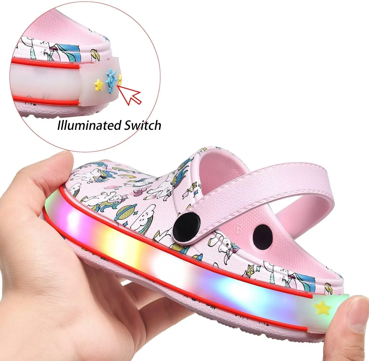 XPKWS Toddler Kids Clogs Boys Girls LED Garden Shoes Light up Sandals Slip on Quick Dry Beach Slippers