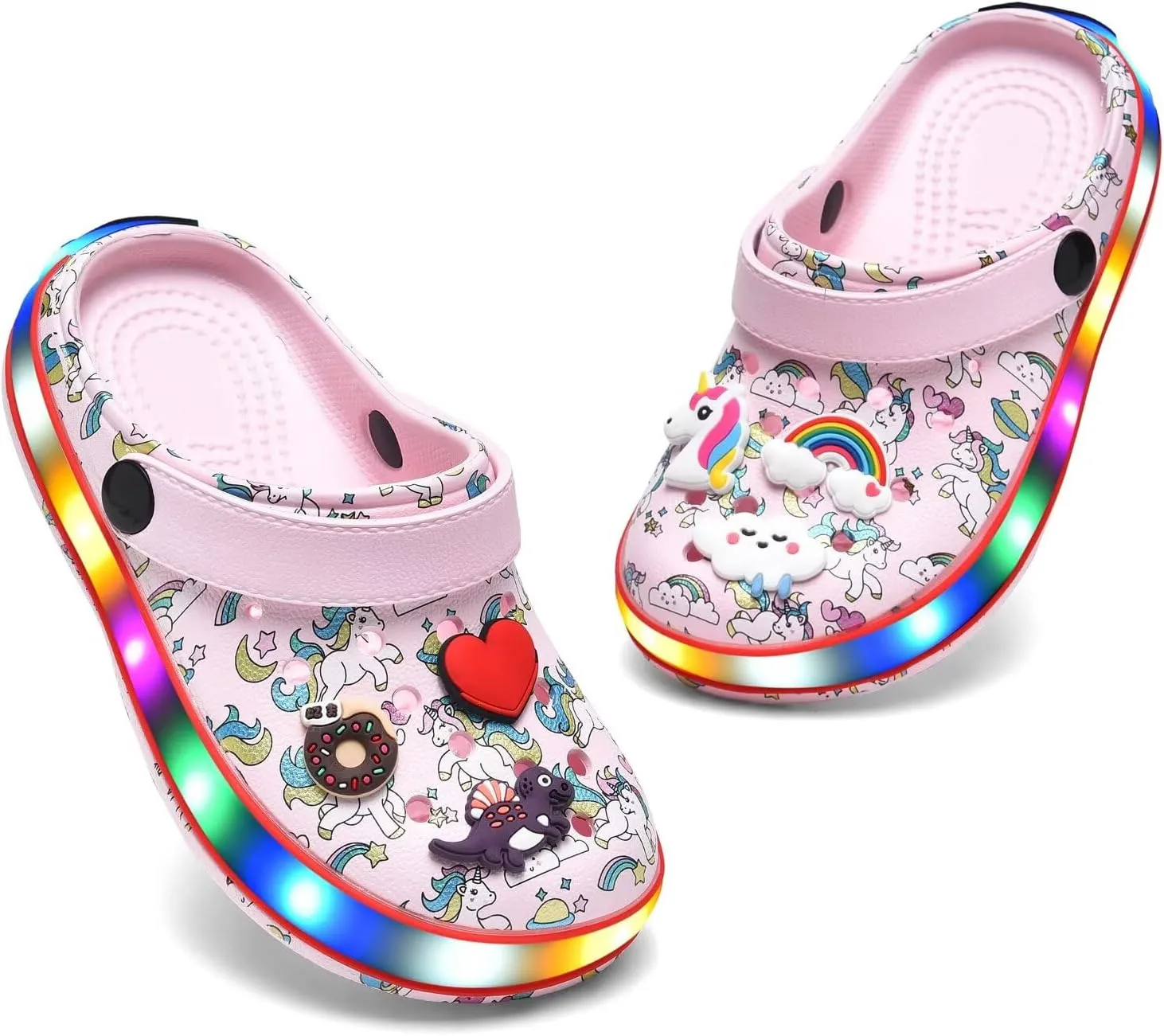 XPKWS Toddler Kids Clogs Boys Girls LED Garden Shoes Light up Sandals Slip on Quick Dry Beach Slippers