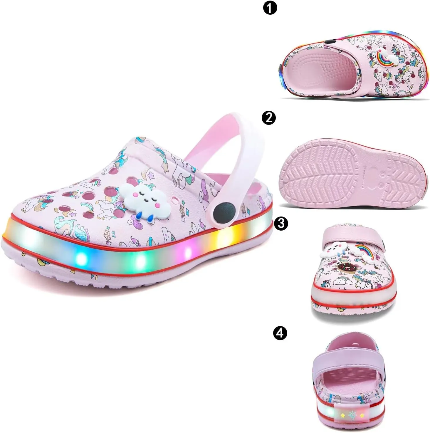 XPKWS Toddler Kids Clogs Boys Girls LED Garden Shoes Light up Sandals Slip on Quick Dry Beach Slippers