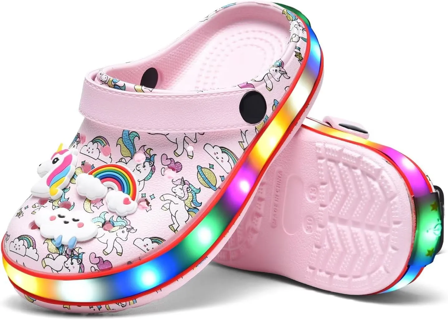 XPKWS Toddler Kids Clogs Boys Girls LED Garden Shoes Light up Sandals Slip on Quick Dry Beach Slippers