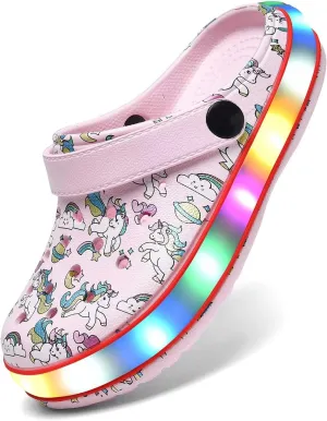 XPKWS Toddler Kids Clogs Boys Girls LED Garden Shoes Light up Sandals Slip on Quick Dry Beach Slippers