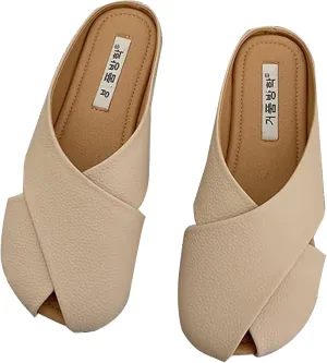 XUEMML Clogs Shoes For Women，Leather Slipper Summer Comfortable Vintage Casual Beach Closed Foot Teeth Slip On Mules Sandals