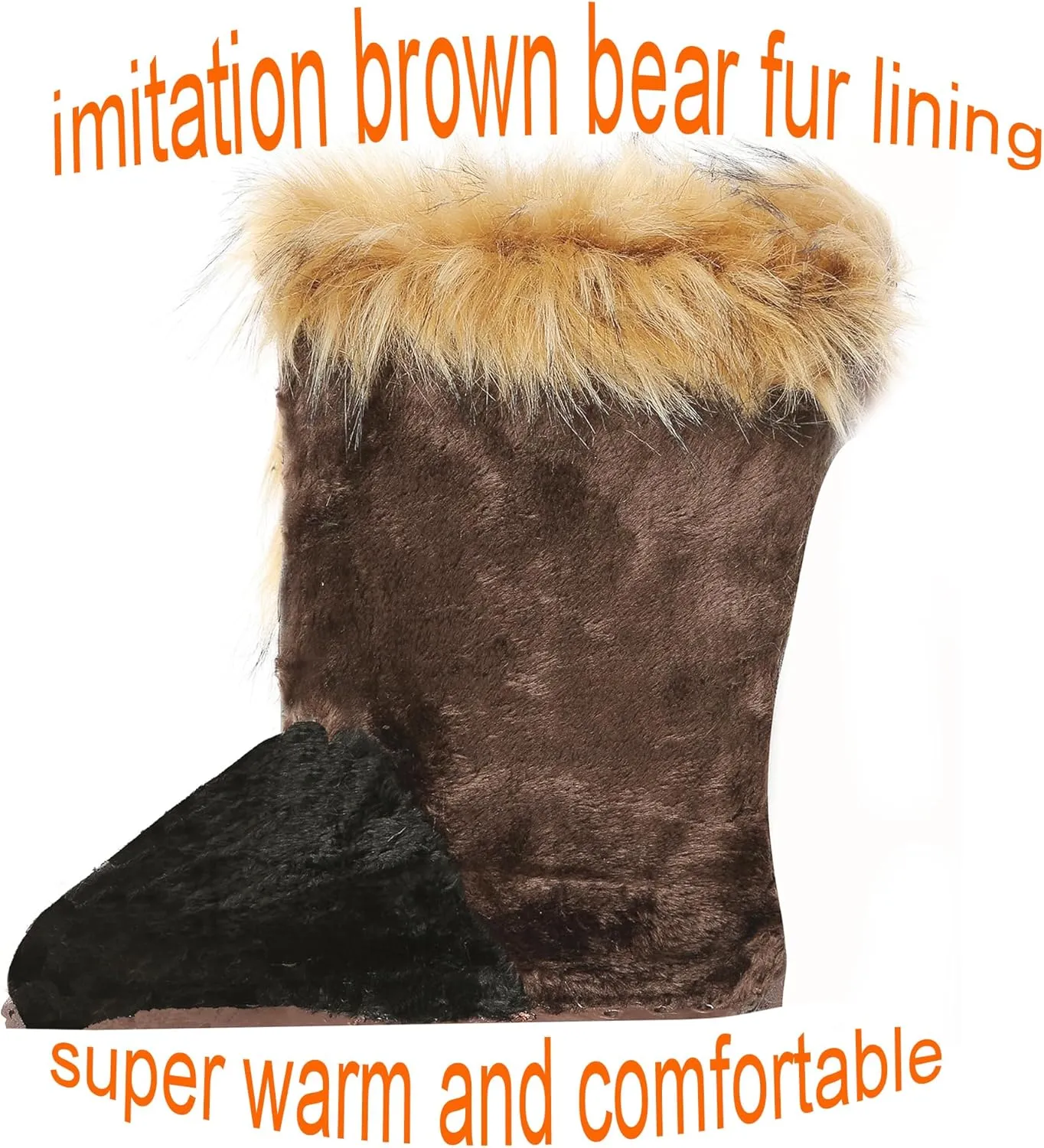 yamerbo Faux Fur Boots for Women, Fuzzy Flurry Furry Leg Warm Boots, Winter Mid-Calf Snow Shoes, Round Toe Suede Winter Warm Flat Short Boots for Outdoors