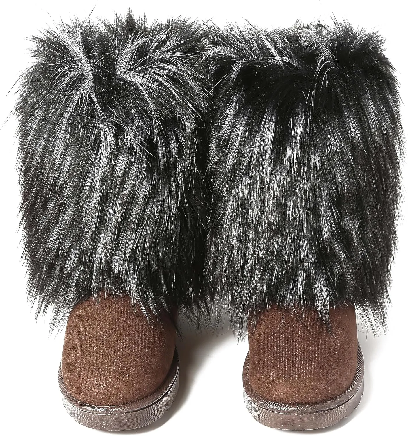 yamerbo Faux Fur Boots for Women, Fuzzy Flurry Furry Leg Warm Boots, Winter Mid-Calf Snow Shoes, Round Toe Suede Winter Warm Flat Short Boots for Outdoors
