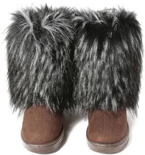 yamerbo Faux Fur Boots for Women, Fuzzy Flurry Furry Leg Warm Boots, Winter Mid-Calf Snow Shoes, Round Toe Suede Winter Warm Flat Short Boots for Outdoors