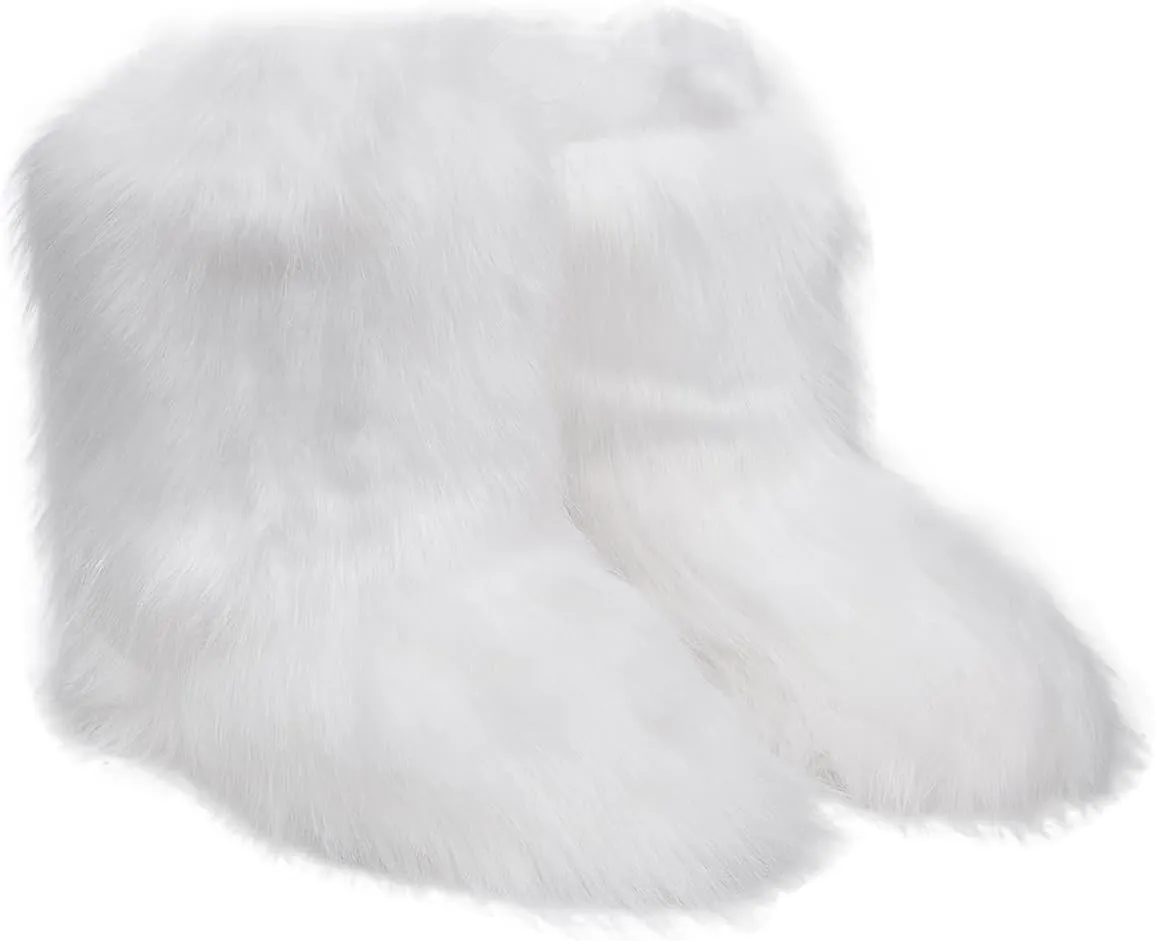 yamerbo Faux Fur Boots for Women, Fuzzy Flurry Furry Leg Warm Boots, Winter Mid-Calf Snow Shoes