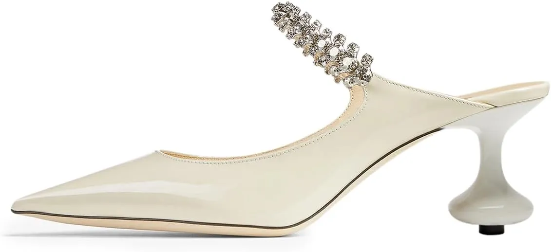 YDN Women Ankle Strap Mules Studded Slippers Pointed Toe Sandals Chunky Mid Heels Slip On Shoes Prom Party Shopping Size 4-16 US