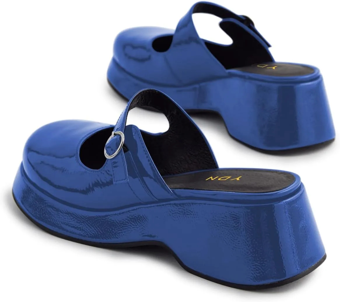 YDN Women Buckle Mules Ankle Strap Slippers Slip On Sandals Platform Wedge Low Heels Closed Round Toe Shoes Party Shopping Indoor Size 4-16 US