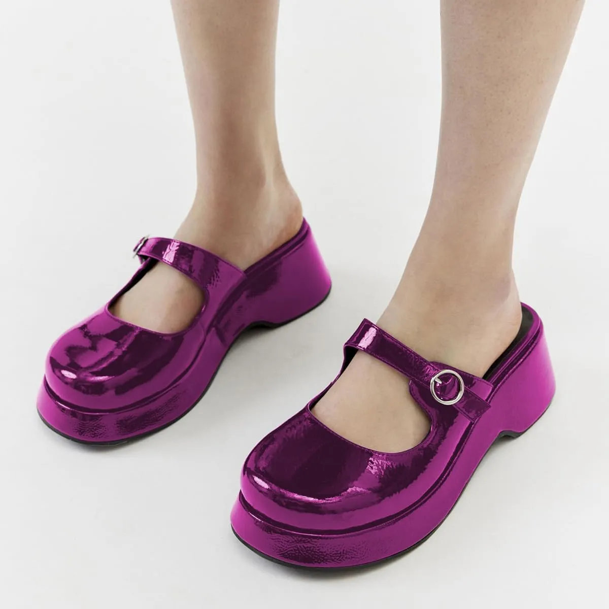 YDN Women Buckle Mules Ankle Strap Slippers Slip On Sandals Platform Wedge Low Heels Closed Round Toe Shoes Party Shopping Indoor Size 4-16 US