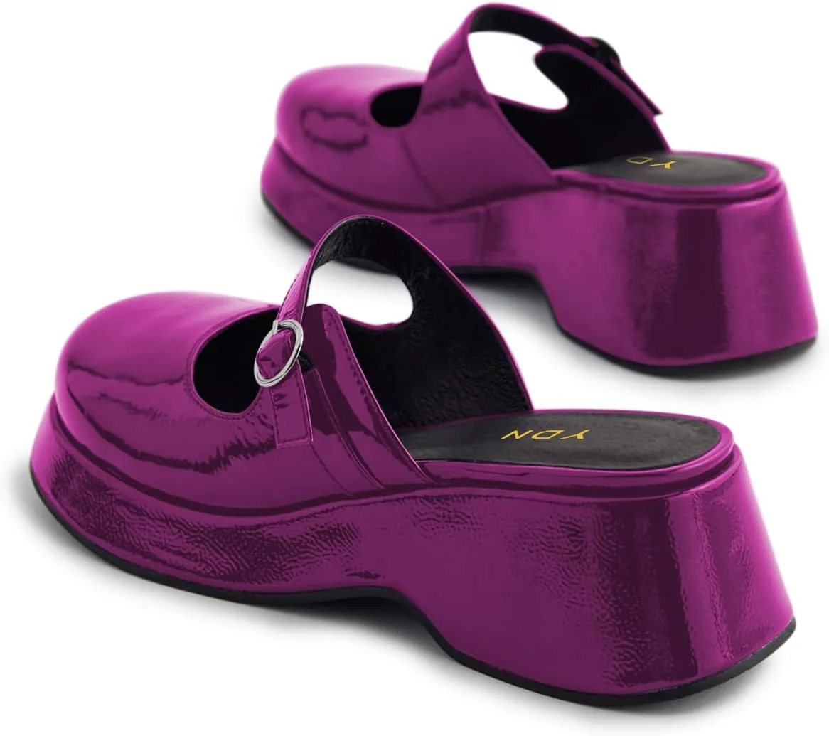 YDN Women Buckle Mules Ankle Strap Slippers Slip On Sandals Platform Wedge Low Heels Closed Round Toe Shoes Party Shopping Indoor Size 4-16 US