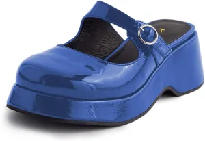 YDN Women Buckle Mules Ankle Strap Slippers Slip On Sandals Platform Wedge Low Heels Closed Round Toe Shoes Party Shopping Indoor Size 4-16 US