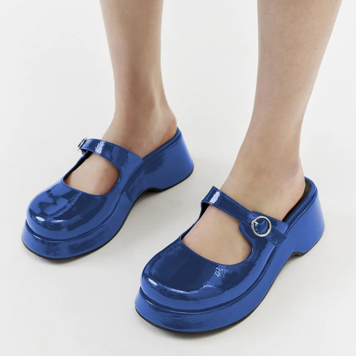 YDN Women Buckle Mules Ankle Strap Slippers Slip On Sandals Platform Wedge Low Heels Closed Round Toe Shoes Party Shopping Indoor Size 4-16 US