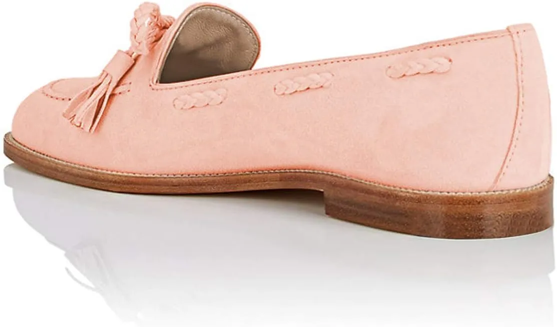 YDN Women Casual Round Toe Low Heels Loafers Fringes Flat Slip on Pumps Braid Shoe