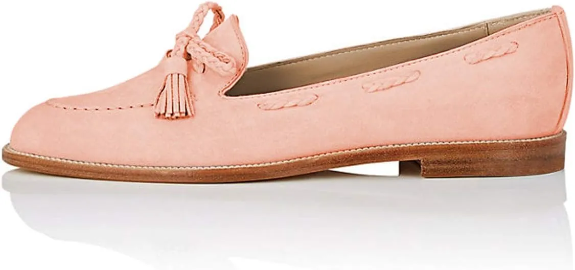 YDN Women Casual Round Toe Low Heels Loafers Fringes Flat Slip on Pumps Braid Shoe