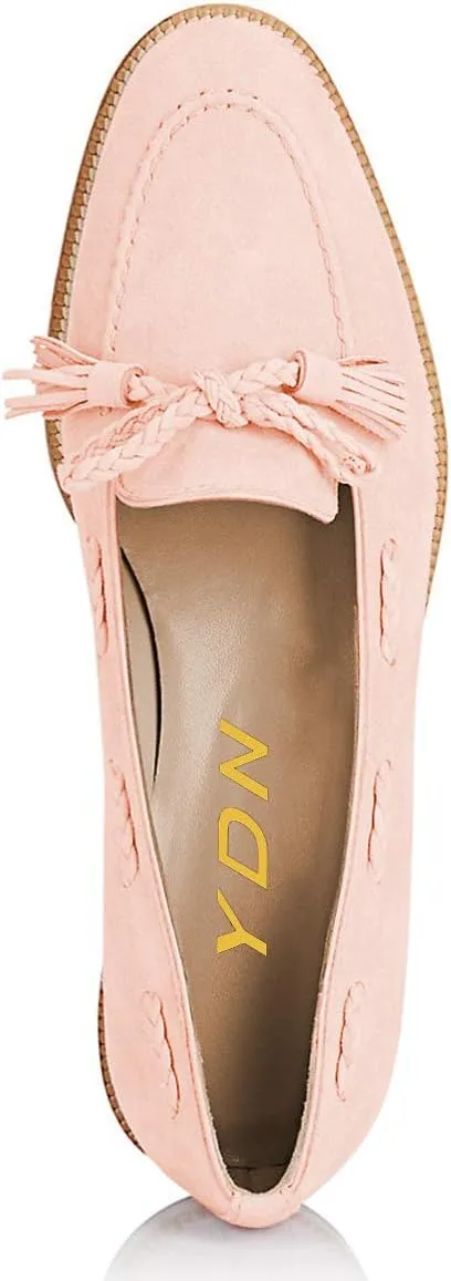 YDN Women Casual Round Toe Low Heels Loafers Fringes Flat Slip on Pumps Braid Shoe