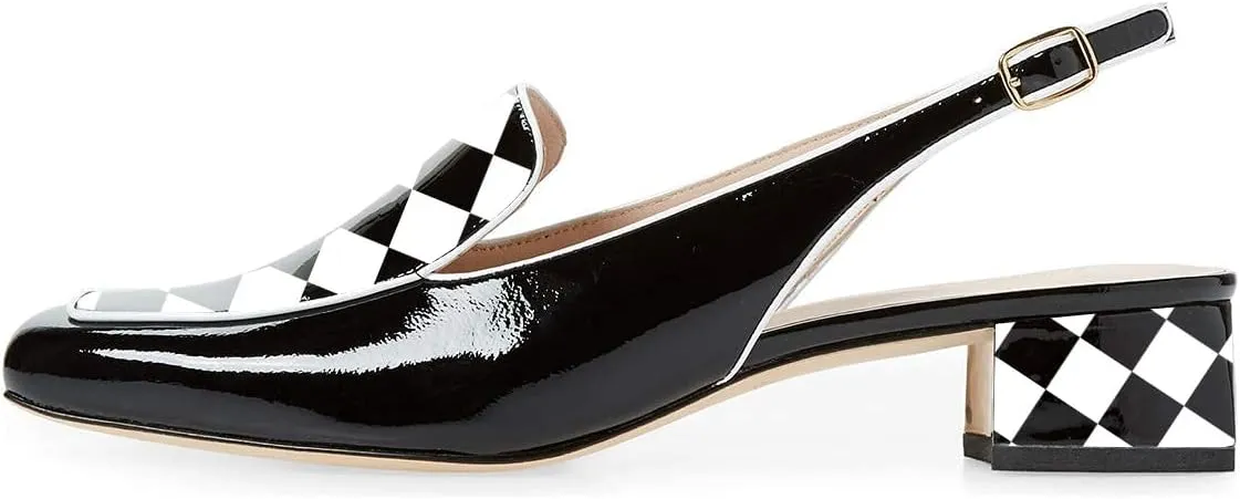 YDN Women Closed Square Toe Block Low Heels Slingback Formal Loafer Dressy Shoes Office Lady Pump Size 4-15 US