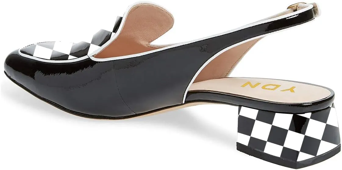 YDN Women Closed Square Toe Block Low Heels Slingback Formal Loafer Dressy Shoes Office Lady Pump Size 4-15 US