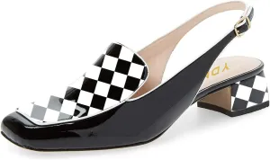 YDN Women Closed Square Toe Block Low Heels Slingback Formal Loafer Dressy Shoes Office Lady Pump Size 4-15 US