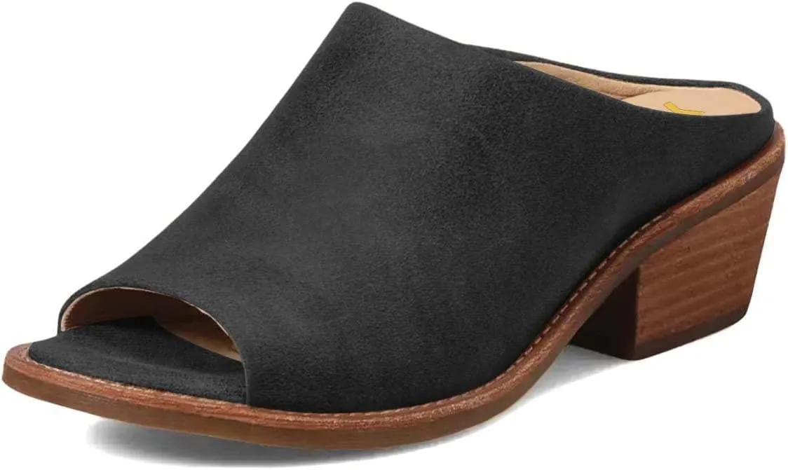 YDN Women Dressy Mules Round Peep Toe Sandals Slip on Elastic Slippers Low Block Heels Shoes Daily Size 4-15 US
