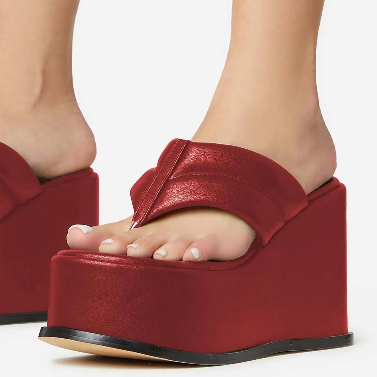 YDN Women Dressy Platform Mules Round Open Toe Slip On Sandals Wide Strap Flip Flop Slippers Wedge High Heels Shoes Party Daily Size 4-15 US