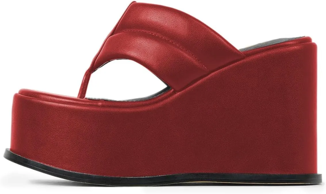 YDN Women Dressy Platform Mules Round Open Toe Slip On Sandals Wide Strap Flip Flop Slippers Wedge High Heels Shoes Party Daily Size 4-15 US