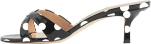 YDN Women Fashion Open Round Toe Mules Mid Kitten Heel Sandals Cross Strap Multi Print Choices Slip On Dress Casual Shoes Size 4-15 US