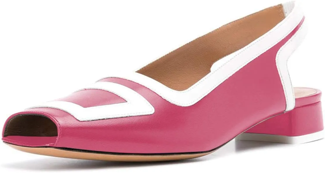 YDN Women Retro Square Toe Low Block Heel Patchwork Loafers Slingback Slip On Multicolored Office Ladies Dress Sandal Pumps
