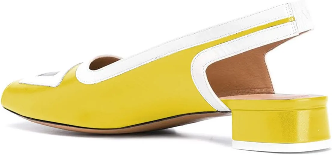 YDN Women Retro Square Toe Low Block Heel Patchwork Loafers Slingback Slip On Multicolored Office Ladies Dress Sandal Pumps